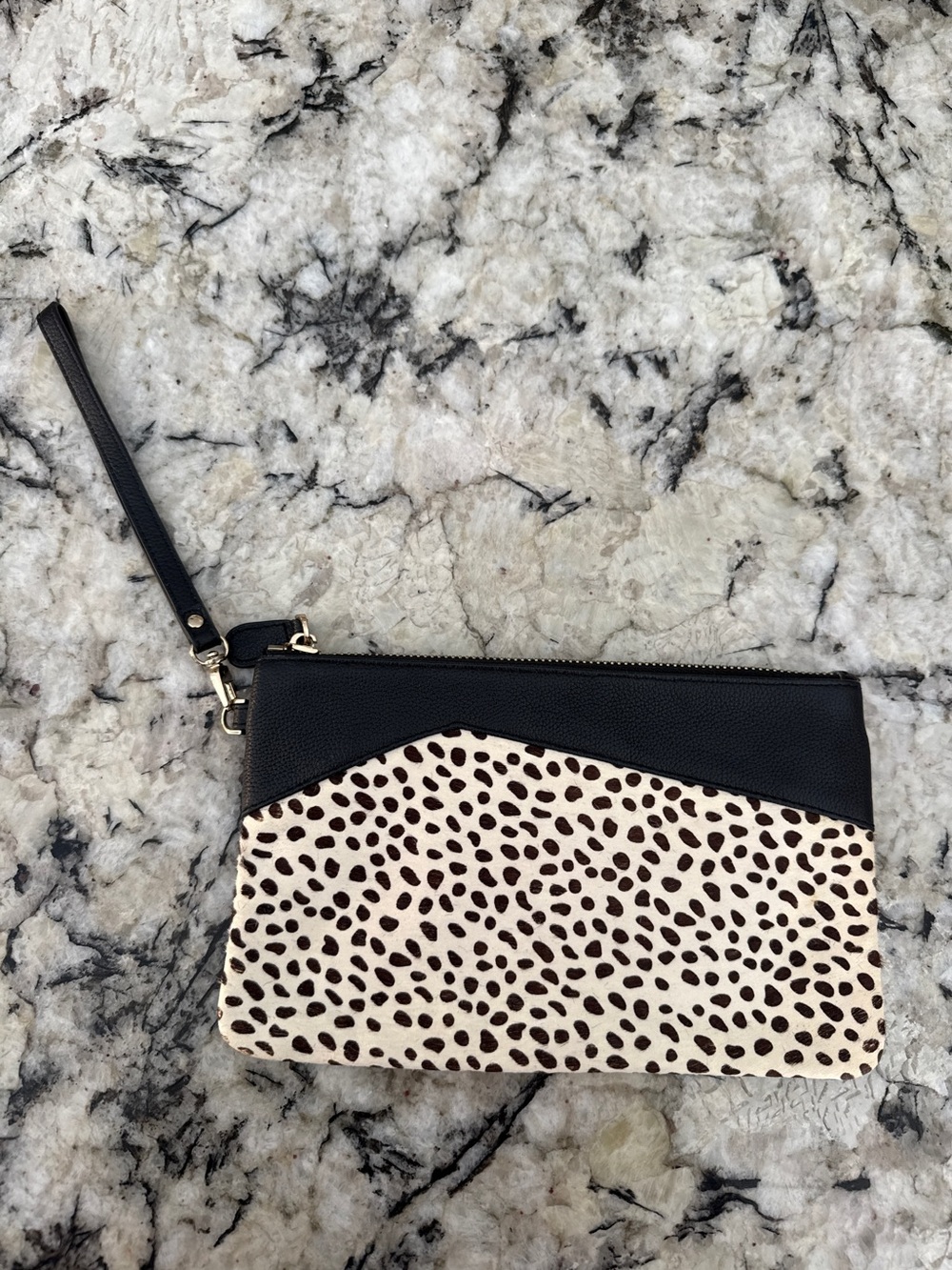 Animal-Print Wristlet Clutch in Black and Cream
